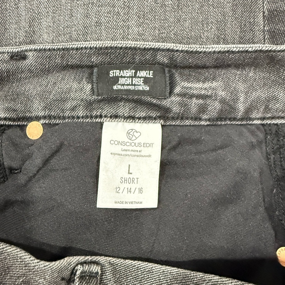 EXPRESS / Black Straight Leg Women's Jeans / Ankle High Rise / Size L 12/14/16 - Picture 10 of 12